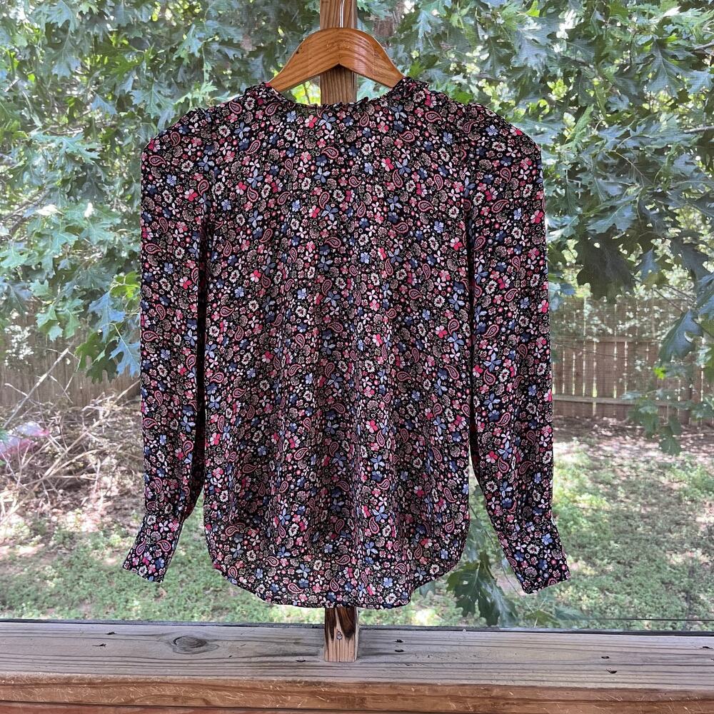 LOFT Women's Long Sleeve Floral Paisley Tie Neck Blouse Size XXSP